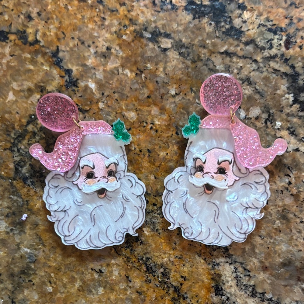 Pink Santa Earrings